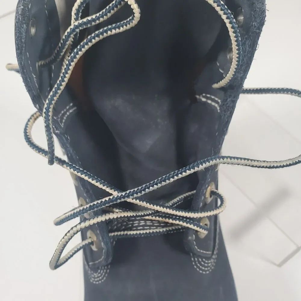 Timberland Men’s Premium 6-Inch Waterproof Boots 8.5M Navy Nubuck White Collar - Picture 13 of 16